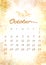 Watercolor Autumn Oktober month Calendar template for 2022 year. Week Starts Sunday. Yellow and orange Splash and flower