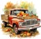 Watercolor autumn old pickup truck clipart pumpkins vintage farm fresh market harvest fall scenery farm life Thanksgiving