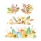 watercolor autumn ornaments collection with vegetation plants design illustration