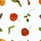Watercolor autumn pattern with physalis, acorn and maple seeds