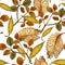 Watercolor autumn pattern of yellowed leaves