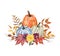 Watercolor autumn pumpkins arrangement illustration. Fall decor in rustic style. Thanksgiving day card. Hand painted