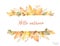 Watercolor autumn vector banner of leaves and branches isolated on white background.