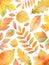 Watercolor autumn vector card template design of leaves and branches isolated on white background.