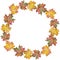 Watercolor autumn wreath of colorful leaves. Use for your projects. Design of postcards, scrapbooking, business cards and invitati