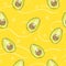 Watercolor avocado fruit isolated on yellow background. Handwork exotic summer draw. Hello my style. Seamless pattern