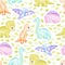 Watercolor baby dinosaurs seamless patter non white green background