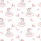 Watercolor baby girl pink elephant and butterfly seamless pattern. Handmade artwork.