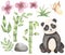 Watercolor Baby Panda clipart. Safari animal, bamboo bouquet, tropical flower wreath, Forest bear clip art, baby shower, kids