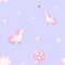 Watercolor baby seamless pattern with toy pink unicorn, hot air balloon, clouds and stars