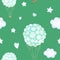 Watercolor baby seamless pattern with turquoise balloon, clouds and stars