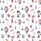 Watercolor back to school seamless pattern