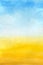 The watercolor background is blue and yellow. Sky with clouds and golden sand