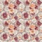 Watercolor background of crimson, white and orange asters and chrysanthemums. Fall flowers seamless pattern.