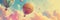 watercolor background of fairy-tale balloons drifting across the sky in pastel colors.