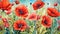 watercolor background featuring vibrant red poppies