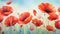 watercolor background featuring vibrant red poppies
