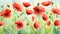 watercolor background featuring vibrant red poppies