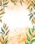 Watercolor background with green, brown leaves. Autumn leaves of plants illustration