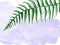 Watercolor background purple spot and sprig of forest fern