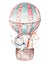 Watercolor balloon set baby cartoon cute pilot aviation illustration. sky transport balloons with giraffe and elephant