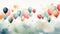 watercolor balloons in various soft colors forming a whimsical seamless pattern