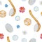 Watercolor bath tools pattern bubbles flowers