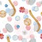 Watercolor bath tools pattern colored bubbles flowers
