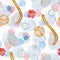Watercolor bath tools pattern soap bubbles flowers