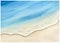 Watercolor beach painting background, golden sand and blue ocean water in summer, watercolor beach scene,