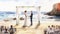 Watercolor Beach Wedding Illustration With Intense Brushstrokes And Shading
