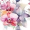 Watercolor beautiful blossom orchid flowers seamless pattern. Dirty watercolor background. Hand drawn painted blooming orchids