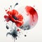 Watercolor beautiful drawing red poppy with aquarelle spot. Floral art pattern. Painted poppy flower. Water color ornamental