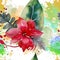 Watercolor beautiful exotic red flowers tropical seamless pattern. Dirty spotty watercolor vector background. Hand drawn paint
