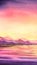 Watercolor beautiful landscape of dusk colorful sky of yellow and purple shades, calm mountain lake and distance layers of rough