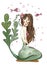 Watercolor Beautiful Mermaid Girl.