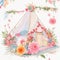Watercolor Beautiful romantic tent with flower garden, full of flowers