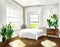 Watercolor of Bedroom with farmhouse white wooden green