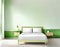 Watercolor of bedroom with white green color featuring wallpaper space for