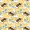 Watercolor bees, flowers and honeycombs seamless pattern