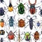 Watercolor beetles seamless pattern.