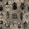 Watercolor beetles seamless pattern.