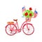 Watercolor bicycle with patriotic decor for memorial day cards. 4th of july banner with US flags and poppies, isolated on white