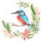 Watercolor Bird Kingfisher On Branch