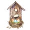 Watercolor birdhouse. Hand painted nesting box isolated on white background. Easter design