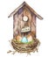 Watercolor birdhouse. Hand painted nesting box isolated on white background. Easter design