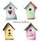 Watercolor birdhouse set. Hand painted nesting box isolated on white background. For design, print, fabric