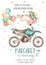 Watercolor birthday invitation with dirt bike and bunny racer with balloons