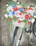 Watercolor black bicycle and flower basket