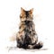 Watercolor Black Ginger Cat Sitting Backwards Isolated